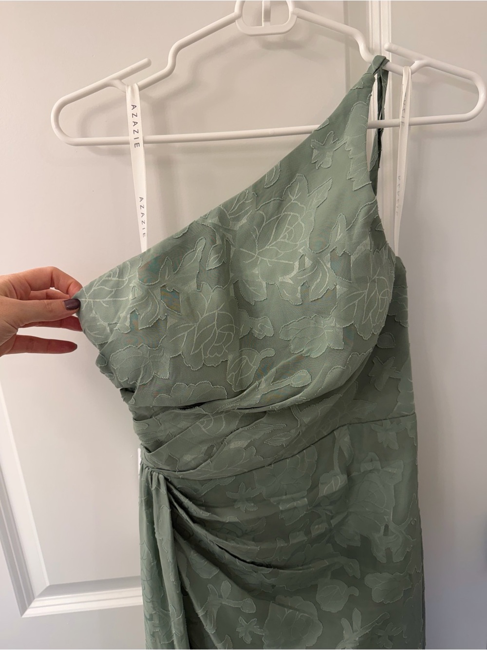 Azazie One-Shoulder Matcha Green Bridesmaid Dress - Picture 3 of 5